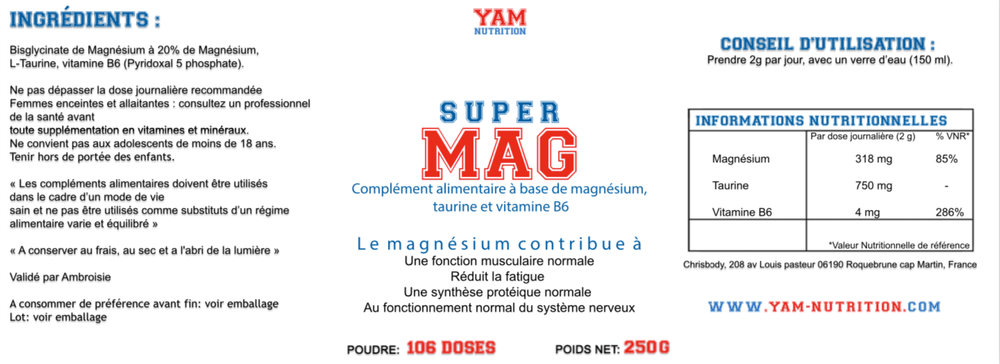 Super Mag - magnésium, taurine et vitamine B6 en poudre